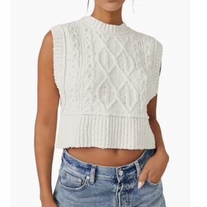 NWT Free People Rowan Cream Cable Knit Sweater Vest, size small